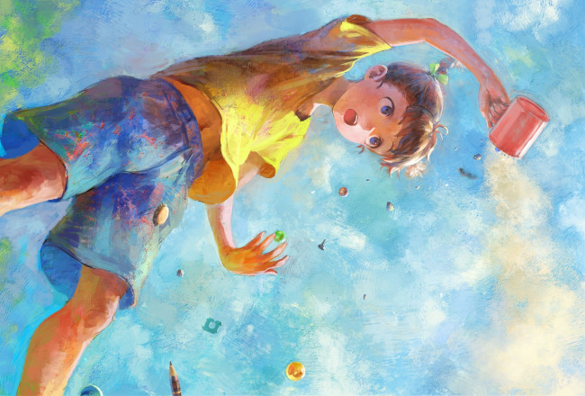 Обои картинки фото аниме, unknown,  другое, девочка, арт, nababa, чашка