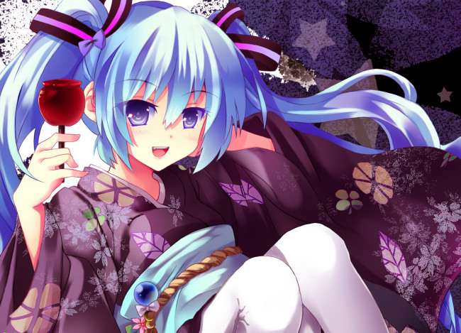 Обои картинки фото аниме, vocaloid, девочка, сладость, арт, hatsune, miku