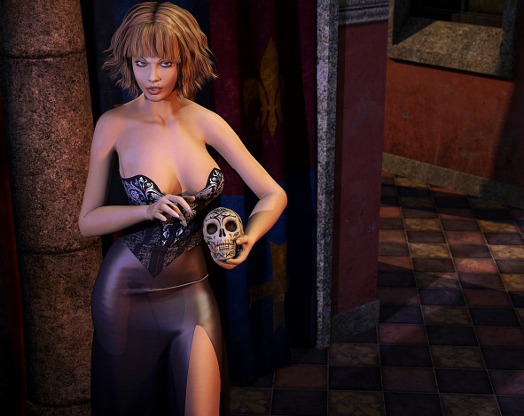 Обои картинки фото 3д графика, ужас , horror, девушка, взгляд, фон