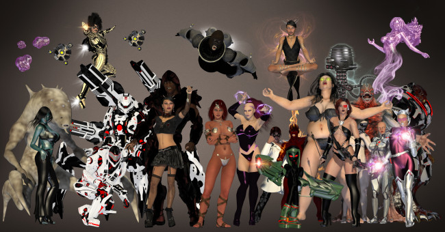 Обои картинки фото 3д графика, фантазия , fantasy, фон, взгляд, девушки