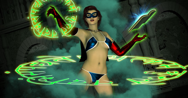 Обои картинки фото 3д графика, фантазия , fantasy, магия, фон, девушка, взгляд