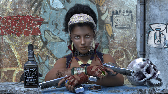 Обои картинки фото 3д графика, фантазия , fantasy, взгляд, девушка, оружие, фон