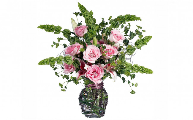 Обои картинки фото цветы, букеты,  композиции, лилии, розы