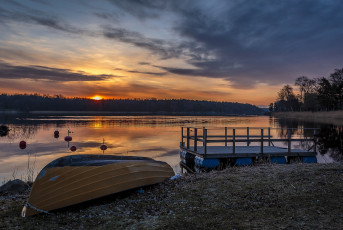 Картинка швеция корабли лодки +шлюпки закат причал лодка река