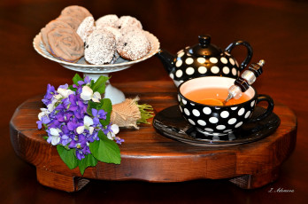 Картинка еда натюрморт букет печенье чай