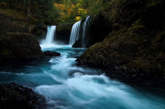 Обои картинки фото природа, водопады, поток, деревья, лес, вода, водопад