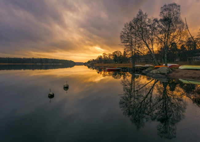 Обои картинки фото швеция, природа, реки, озера, деревья, ночь, река