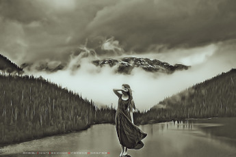 Картинка календари компьютерный+дизайн 2019 calendar природа дерево женщина туман гора девушка водоем