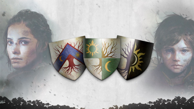 Обои картинки фото видео игры, a plague tale,  innocence, щиты, лица, крысы, девушка, мальчик