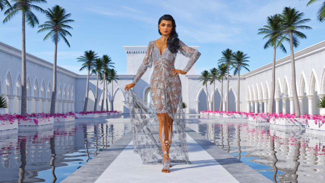 Обои картинки фото 3д графика, люди , people, девушка, фон, взгляд, бассейн