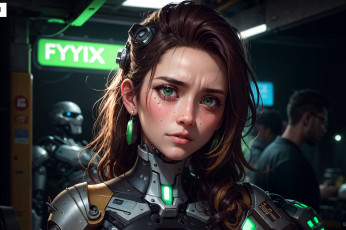 Картинка фэнтези роботы +киборги +механизмы нейросети графика нейроарт ai art нейронные сети рисунки нейро искусство девушка киборг