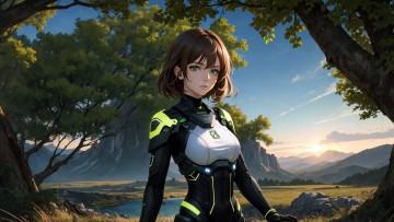 Картинка аниме пейзажи +природа нейросети графика нейроарт ai art нейронные сети рисунки нейро искусство девушка