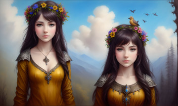 Картинка фэнтези девушки нейросети графика нейроарт ai art нейронные сети рисунки нейро искусство