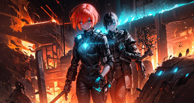 Обои картинки фото аниме, оружие,  техника,  технологии, нейросети, графика, нейроарт, ai, art, нейронные, сети, рисунки, нейро, искусство, девушка