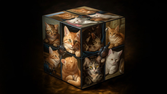 Обои картинки фото фэнтези, другое, нейросети, графика, нейроарт, ai, art, нейронные, сети, рисунки, нейро, искусство, кубик, рубика, из, котов