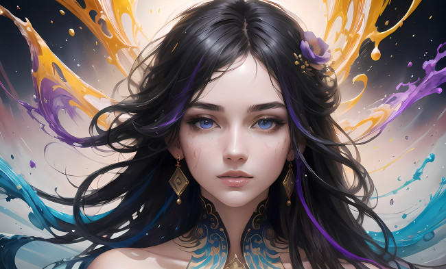 Обои картинки фото рисованное, люди, красивая, девушка, с, сережками, в, форме, ромбиков