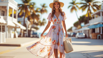 Картинка 3д+графика люди+ people летнее платье шляпа сумка серьги улыбка