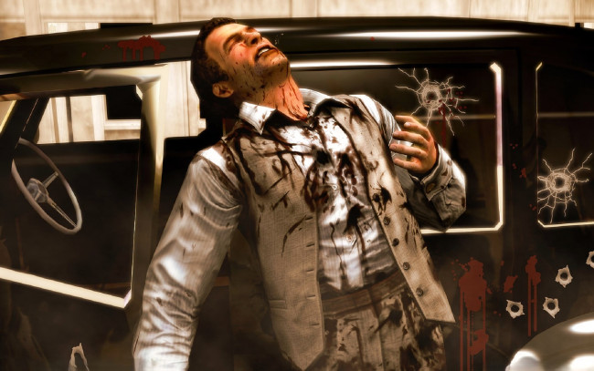 Обои картинки фото видео игры, the godfather, мужчина, кровь, выстрелы, машина, убийство