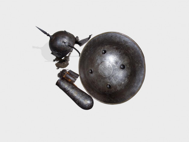 Обои картинки фото шлем, наруч, щит, оружие, доспехи