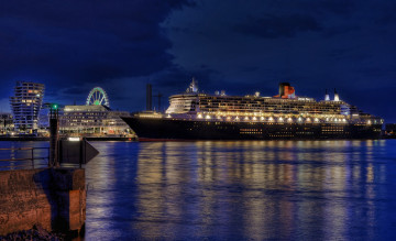 Картинка корабли лайнеры вода ночь круиз огни лайнер
