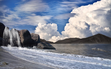 Картинка twin falls природа водопады облака двойной горы обрыв