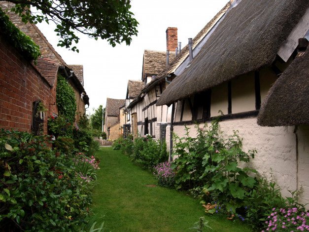 Обои картинки фото великобритания, вустершир, бретфортон, города, улицы, площади, набережные, цветы, улица, дома
