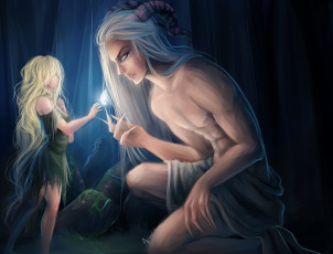 Картинка фэнтези красавицы+и+чудовища демон бабочка девушка рога парень арт