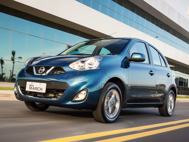 Обои картинки фото автомобили, nissan, datsun, 2014, г, k13, br-spec, march, синий