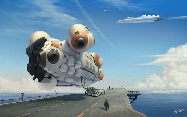 Обои картинки фото фэнтези, транспортные средства, иной, мир, будущее, летательные, аппараты, взлетная, полоса, люди