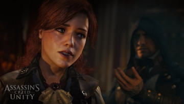 обоя assassin`s creed unity, видео игры, фон, девушка, взгляд