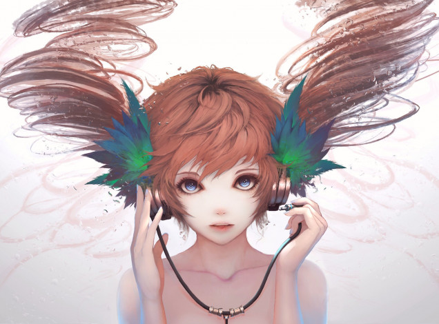 Обои картинки фото аниме, музыка, взгляд, девочка