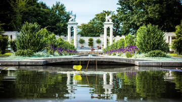 Картинка природа парк статуи клумбы водоем