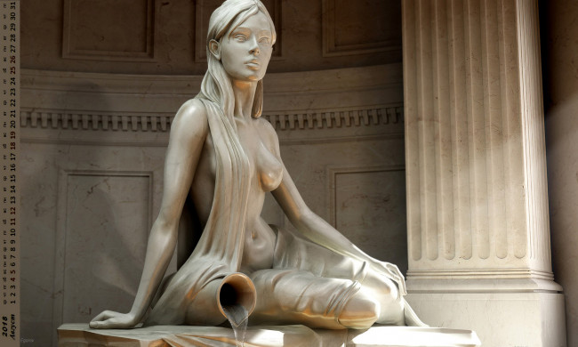 Обои картинки фото календари, 3д-графика, девушка, кувшин, статуя