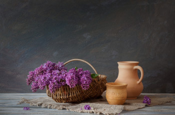 Картинка цветы сирень корзинка кувшин