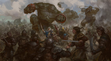 Картинка фэнтези существа бой тролли люди