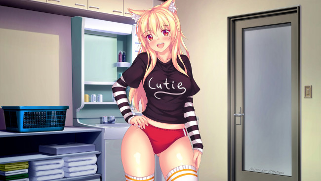 Обои картинки фото аниме, животные,  существа, девушка, фон, взгляд