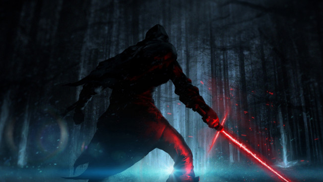 Обои картинки фото фэнтези, _star wars, лес, меч, кайло, рен