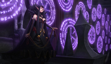 Картинка фэнтези эльфы девушка ушки платье плащ трон знаки