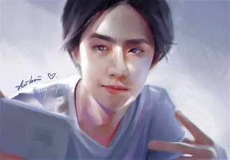 Картинка рисованное люди ван ибо лицо жест футболка