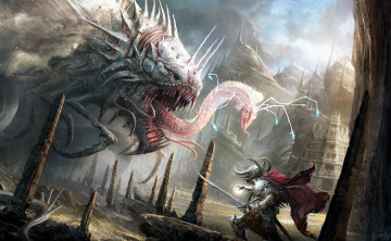 обоя видео игры, age of conan,  unchained, монстр, город, конан