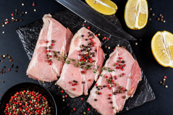 Картинка еда мясные+блюда лимон перец стейки