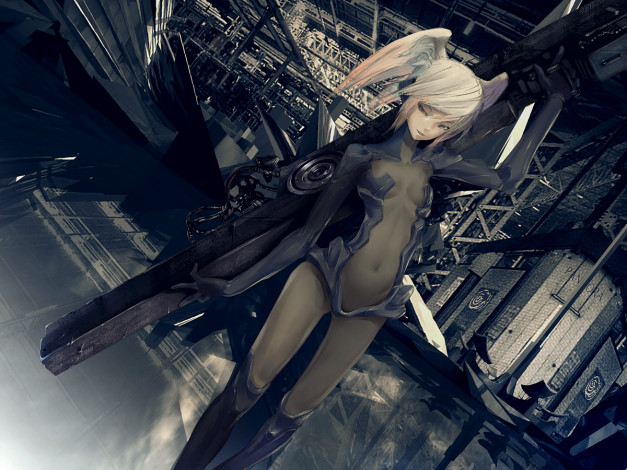 Обои картинки фото аниме, weapon, blood, technology