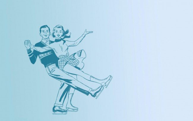 Обои картинки фото векторная, графика, коньки, синий, парень, танец, девушка