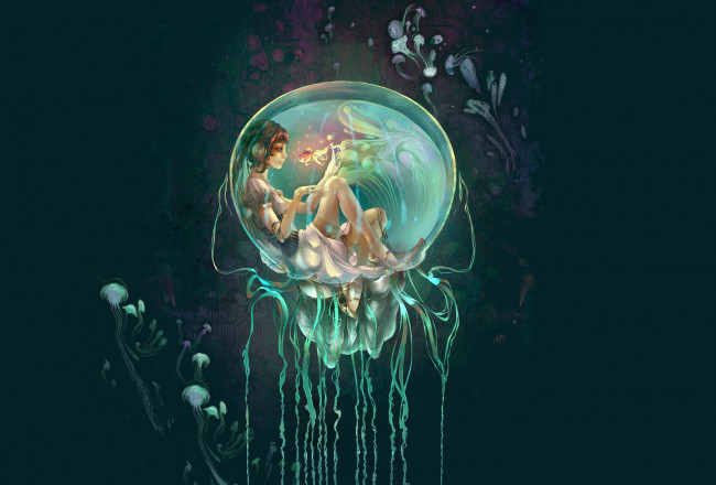 Обои картинки фото аниме, *unknown, другое, шар, девушка