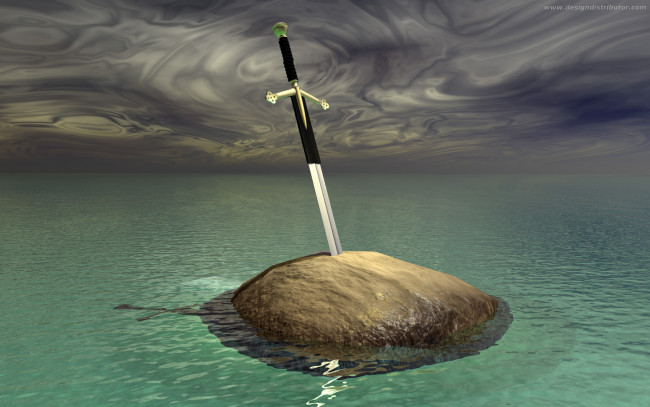 Обои картинки фото 3д, графика, military, вода, облака, меч