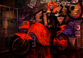 Картинка 3д+графика люди+ people мотоцикл взгляд девушка