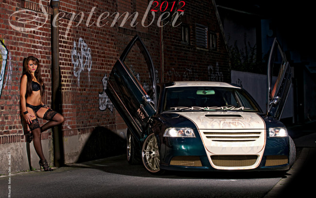 Обои картинки фото автомобили, авто с девушками, tuning, passat, woman, babe, volkswagen, sexy, ки'рпич