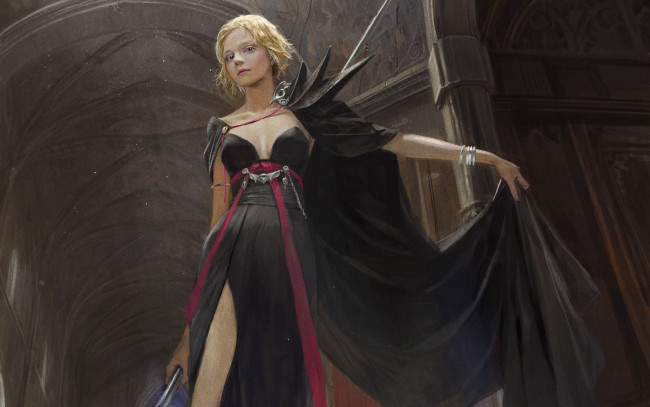 Обои картинки фото фэнтези, девушки, посох, платье, девушка, totorrl, арт