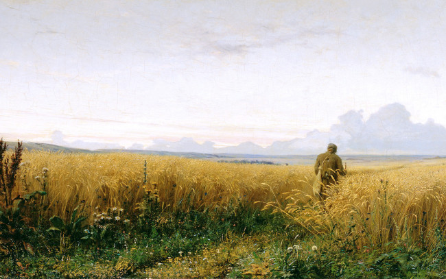 Обои картинки фото рисованное, григорий мясоедов, поле, старик