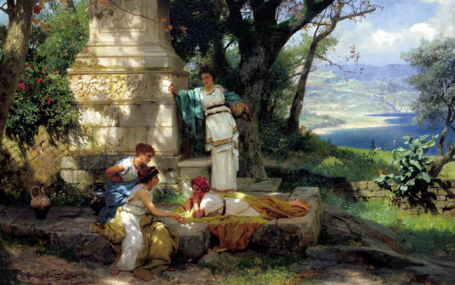 Обои картинки фото рисованное, живопись, девушки